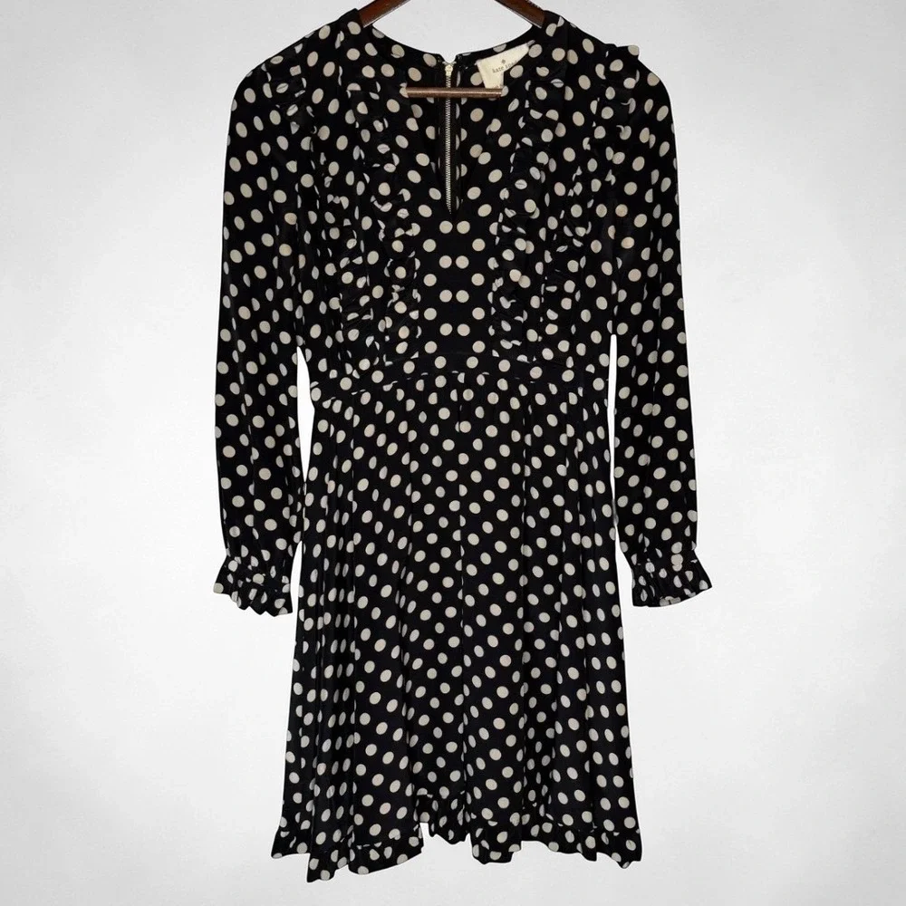 Kate Spade Adele Silk Polka Dot Dress in Black Cream size‎ 2